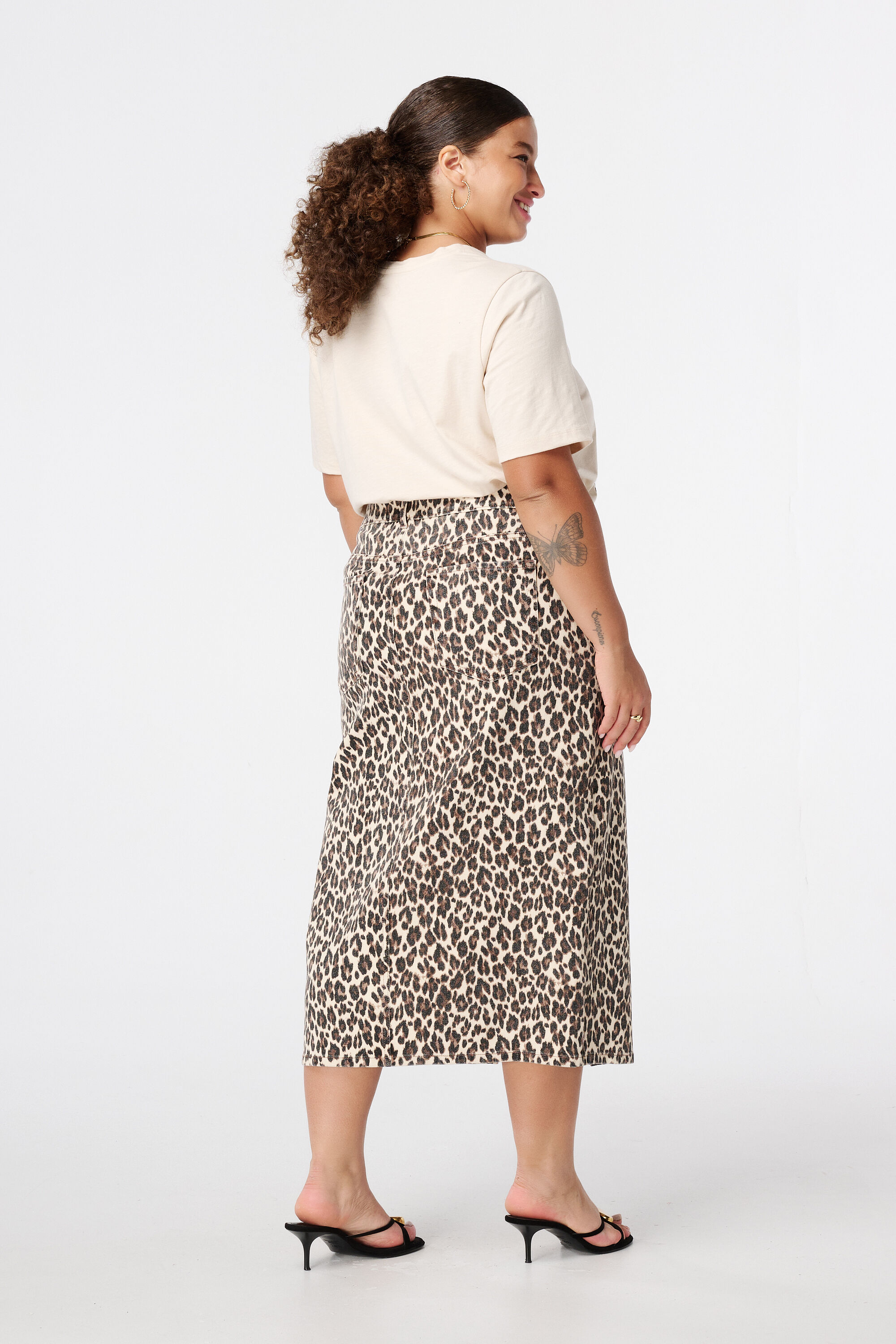 Denim rok met panterprint image number 3