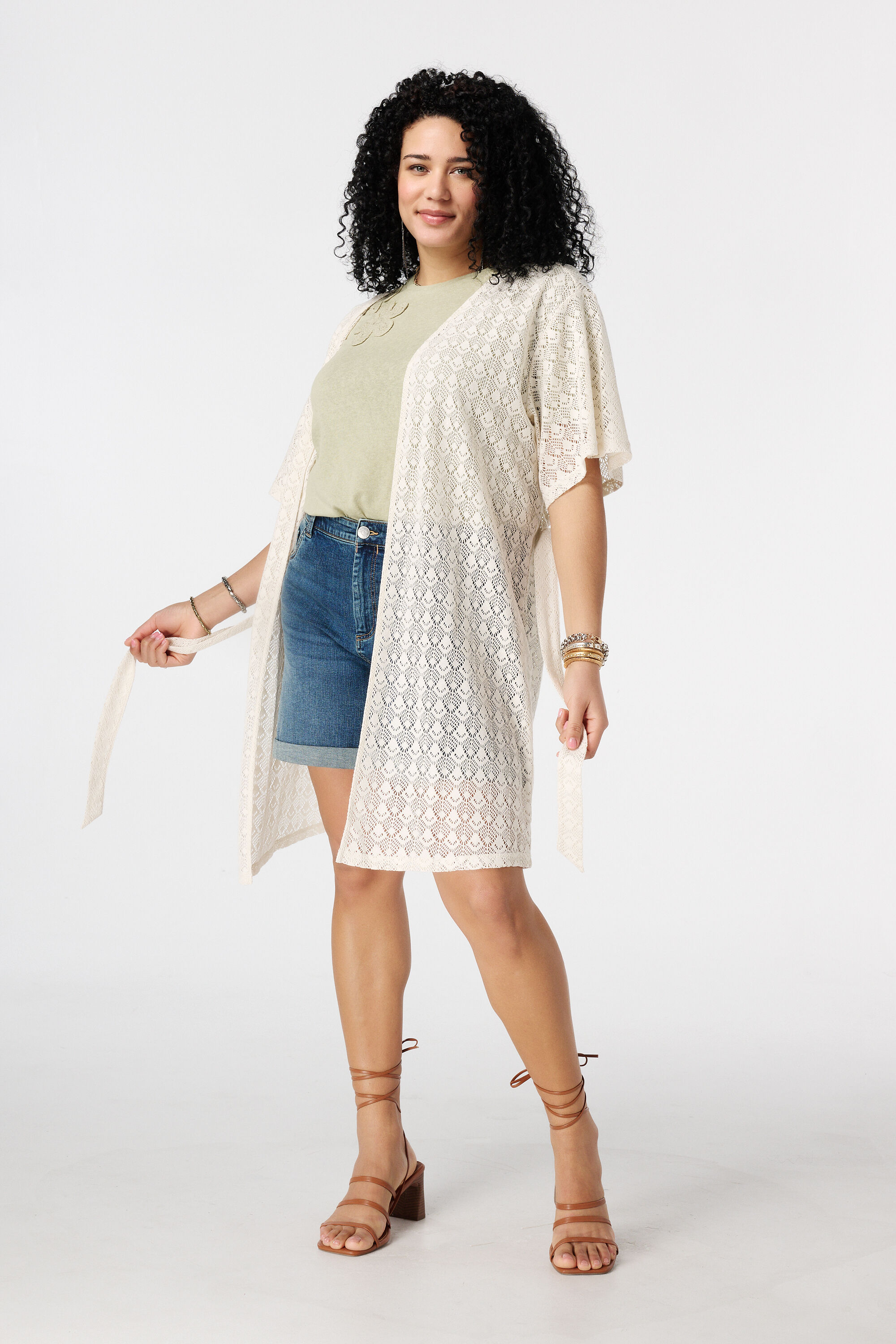 Gilet long avec ceinture &agrave; nouer image number 5