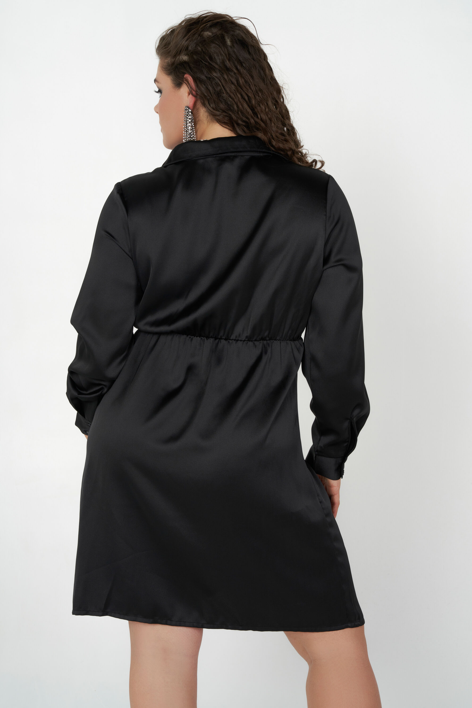 Midi jurk met satijnen look image number 3