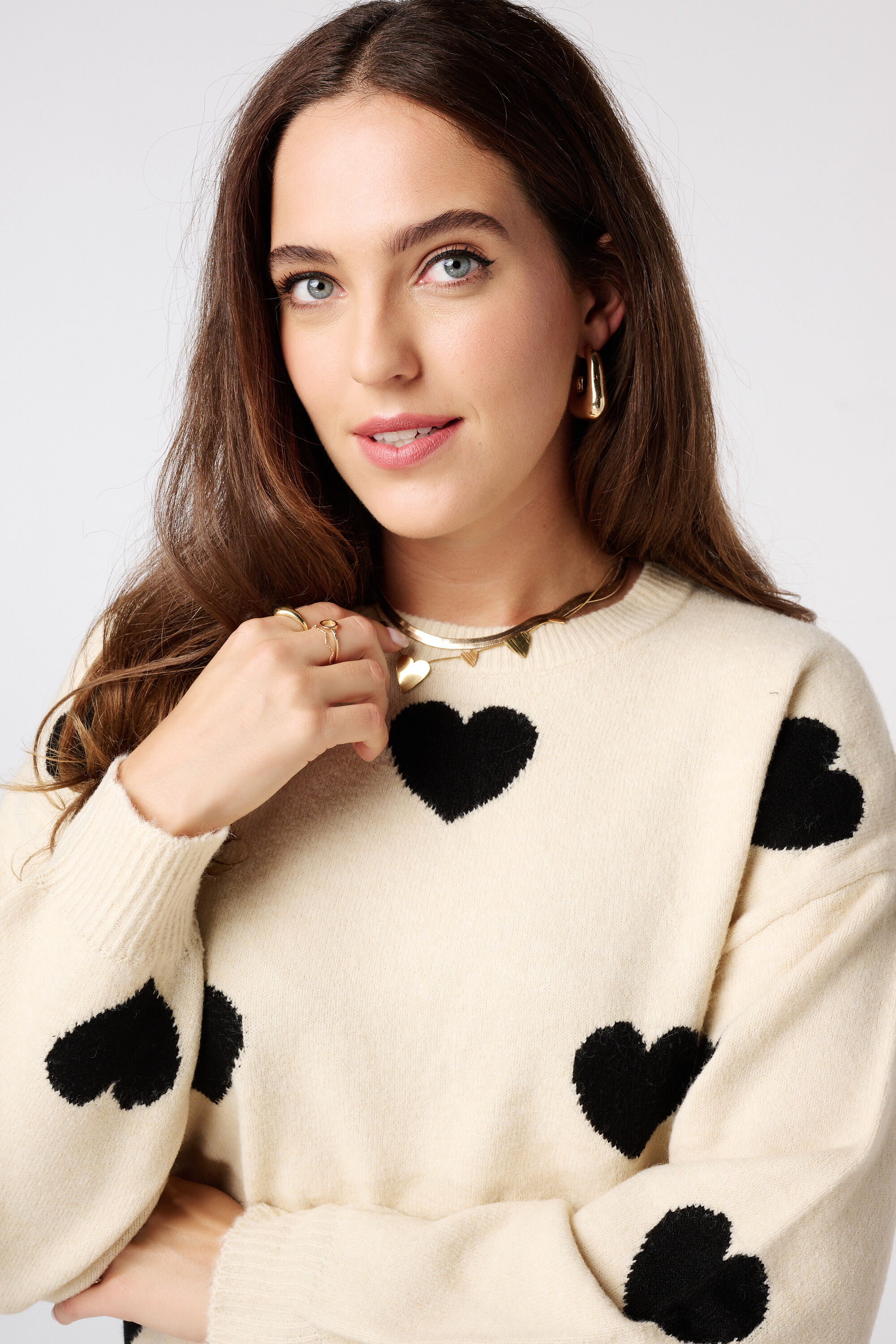 Gebreide trui met hartjespatroon image number 4