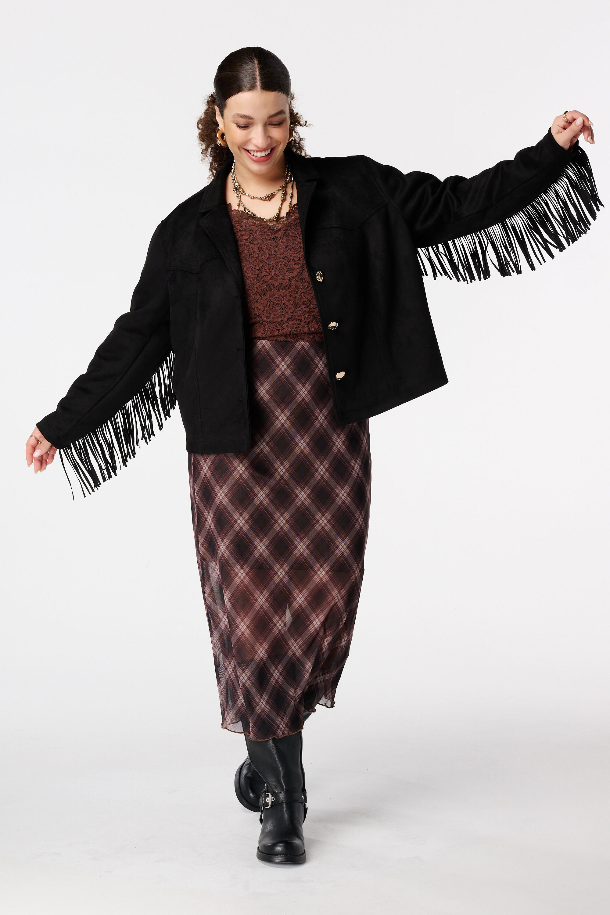 Midi rok met geruite print image number 6