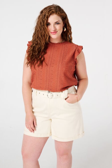 Broderie top met ruffle Broderie top met ruffle