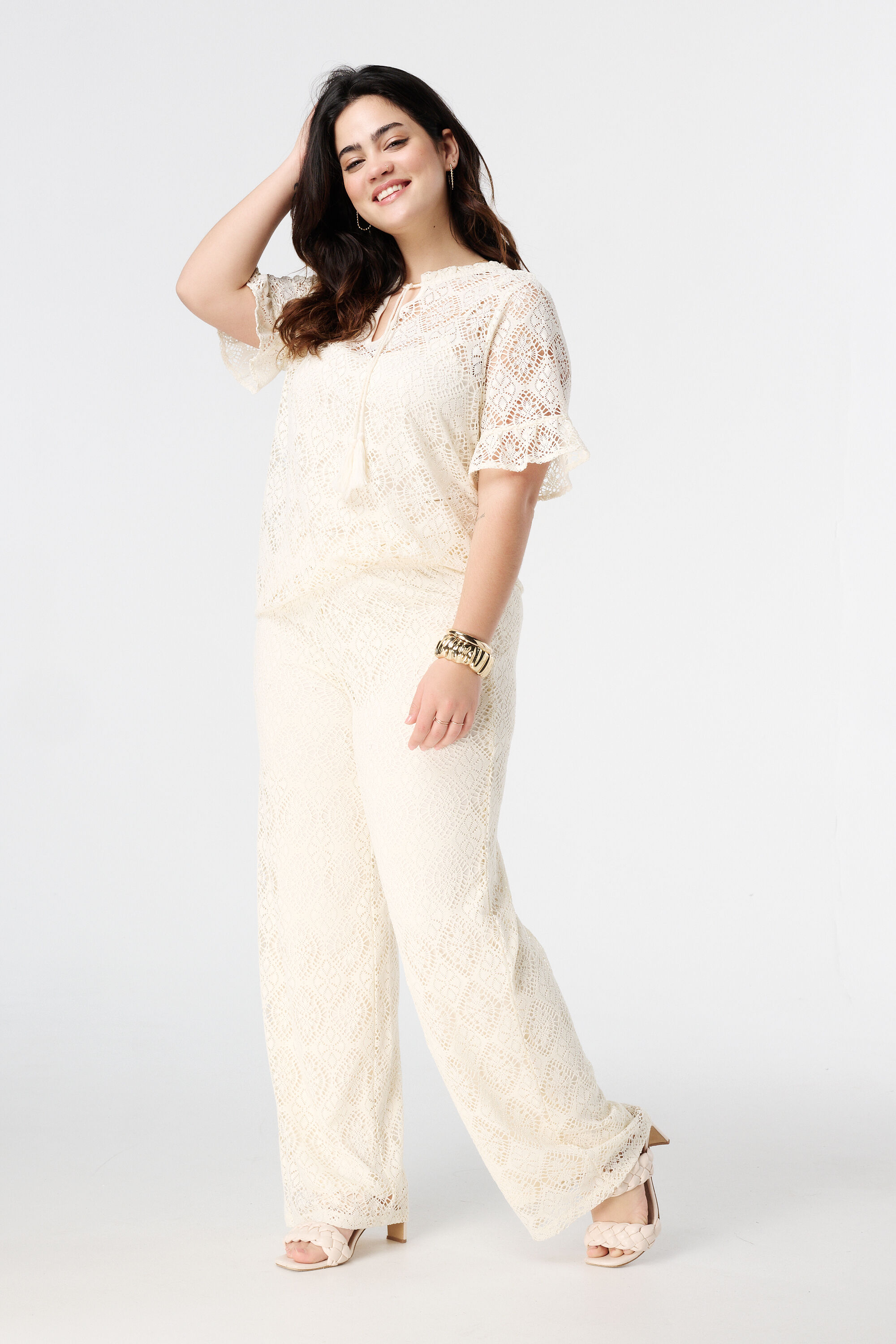 Kanten top met korte mouwen  image number 5