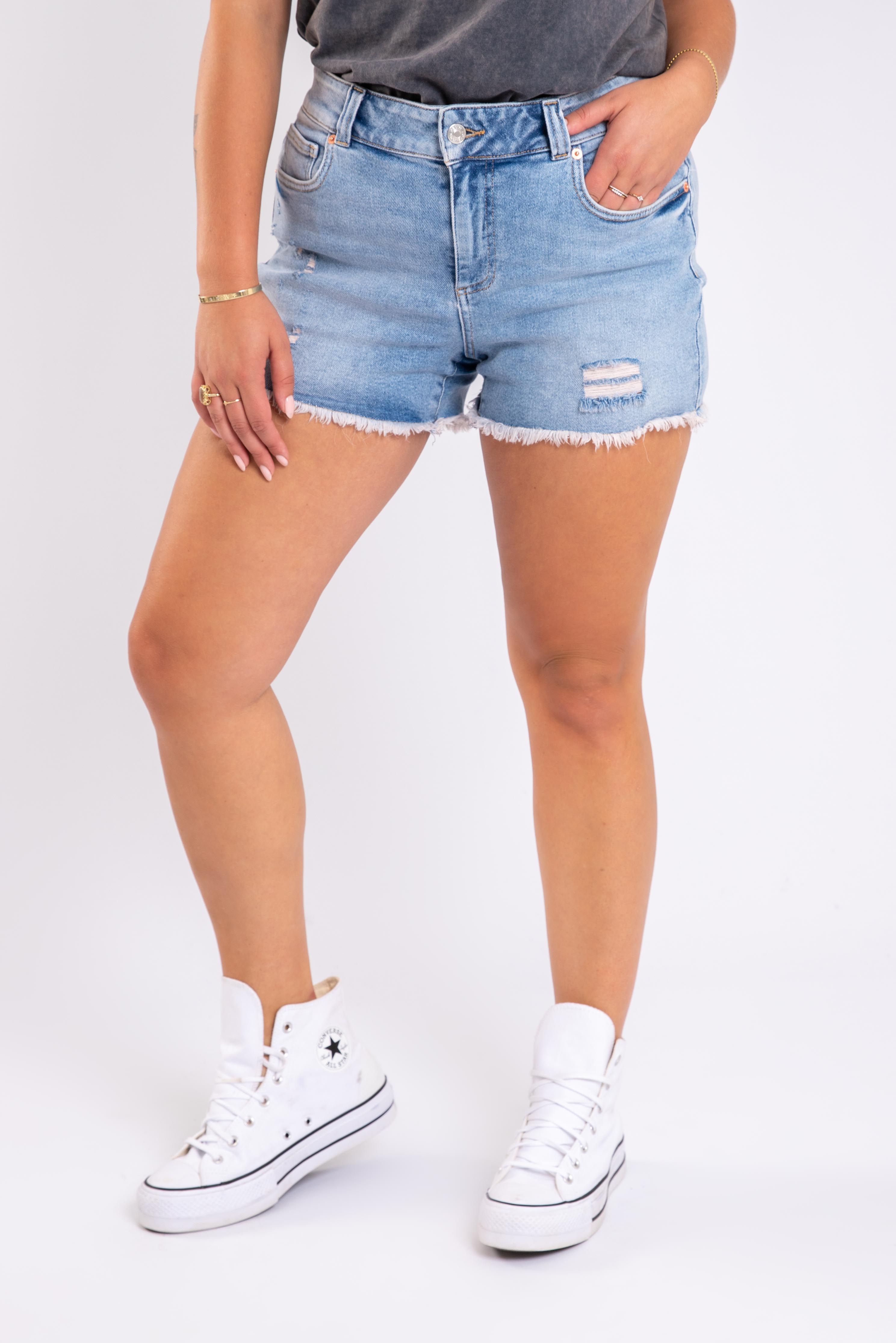 Bleached Denim Denim short met scheuren bij MS Mode®