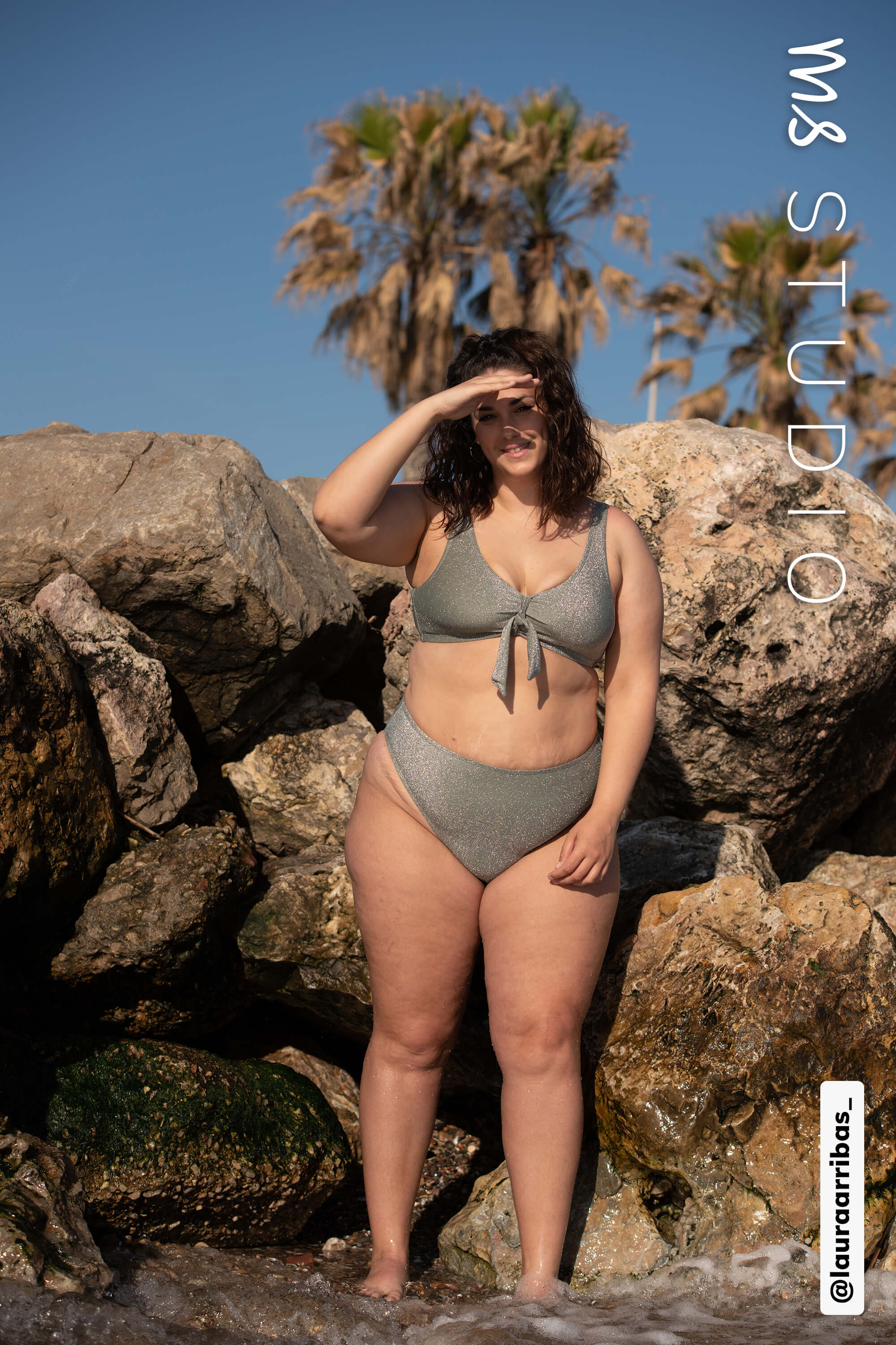 Dames High waisted bikini broekje met Licht khaki MS