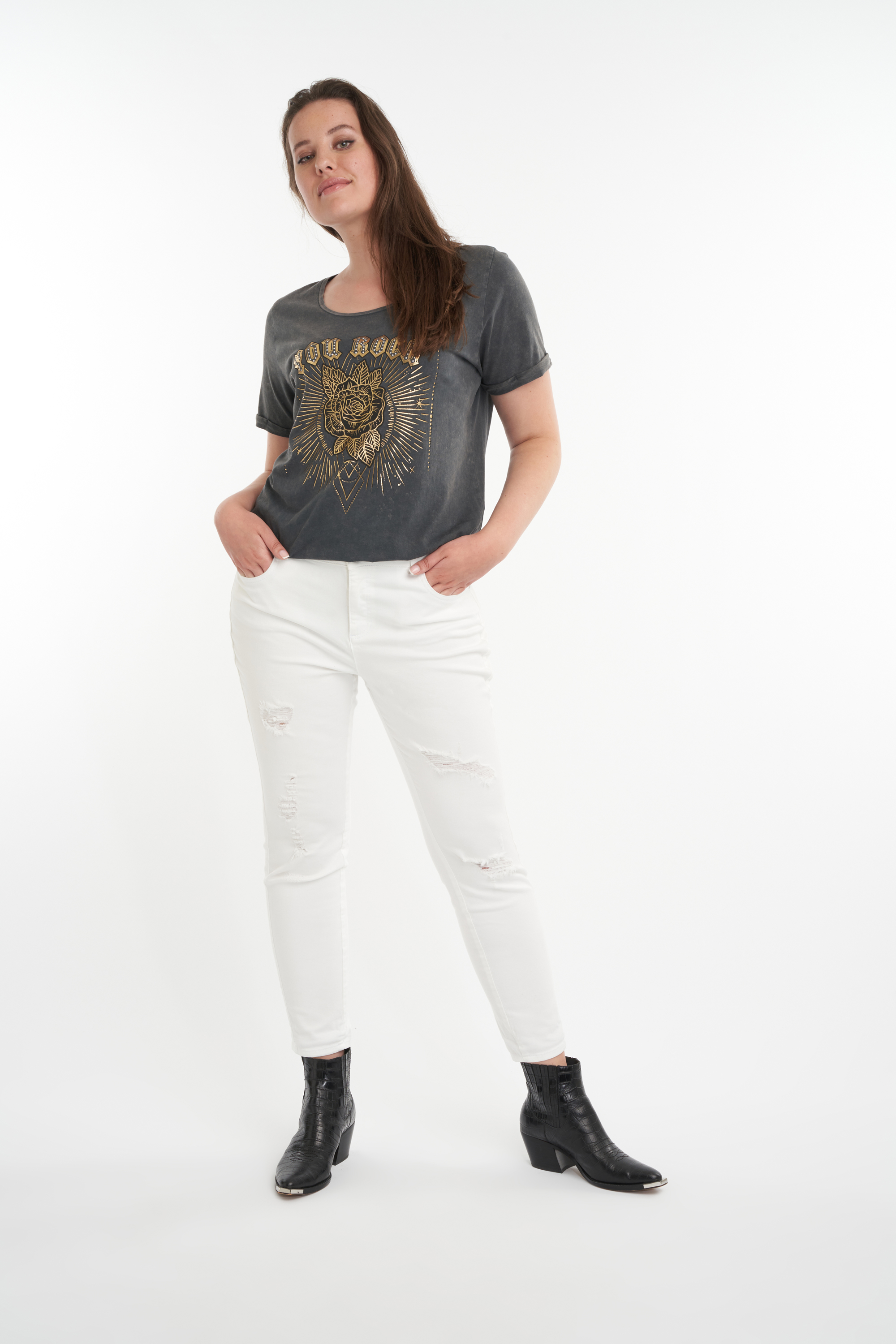 Wit Jeans met destroyed detail bij MS Mode®