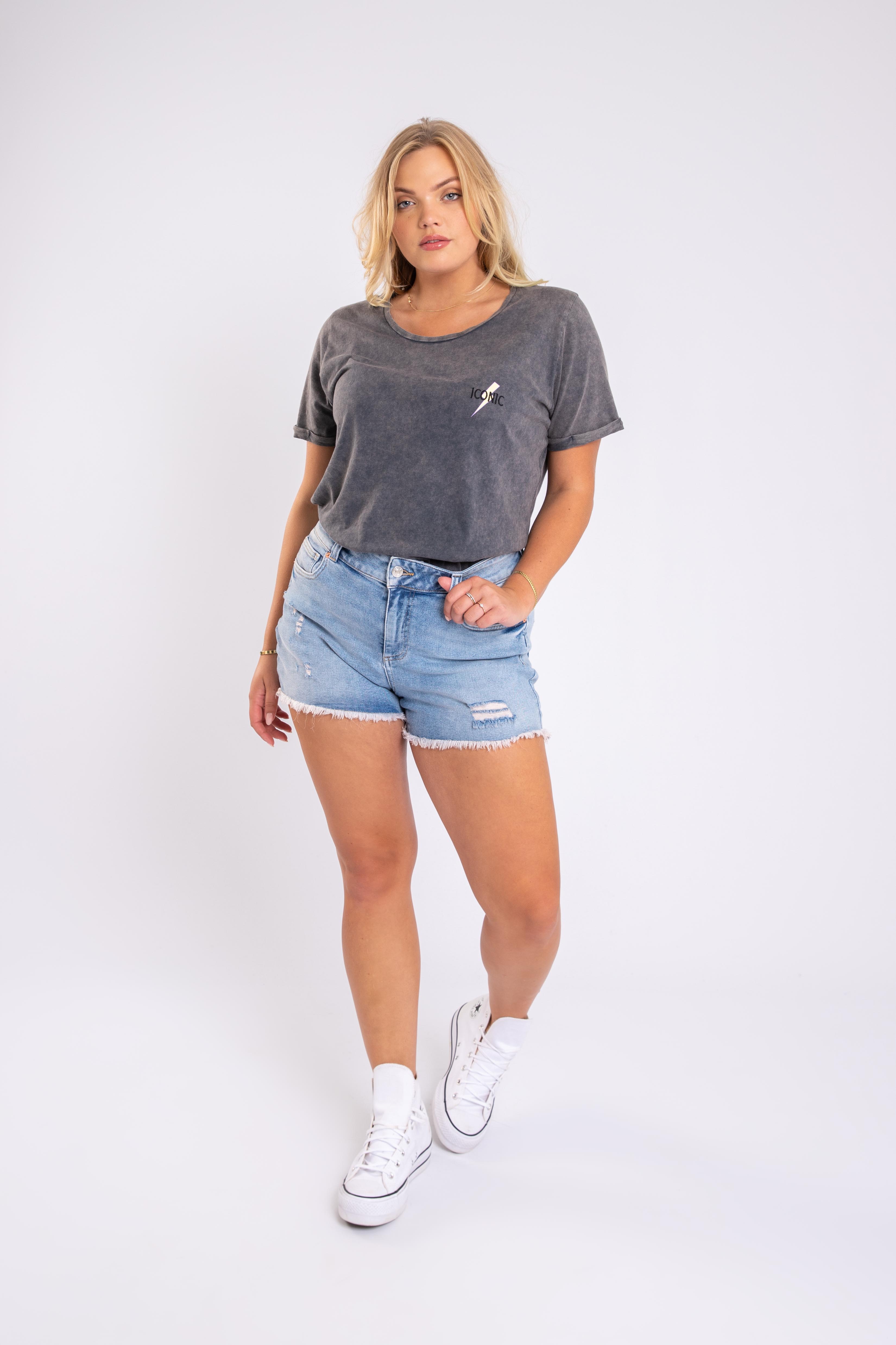 Bleached Denim Denim short met scheuren bij MS Mode®