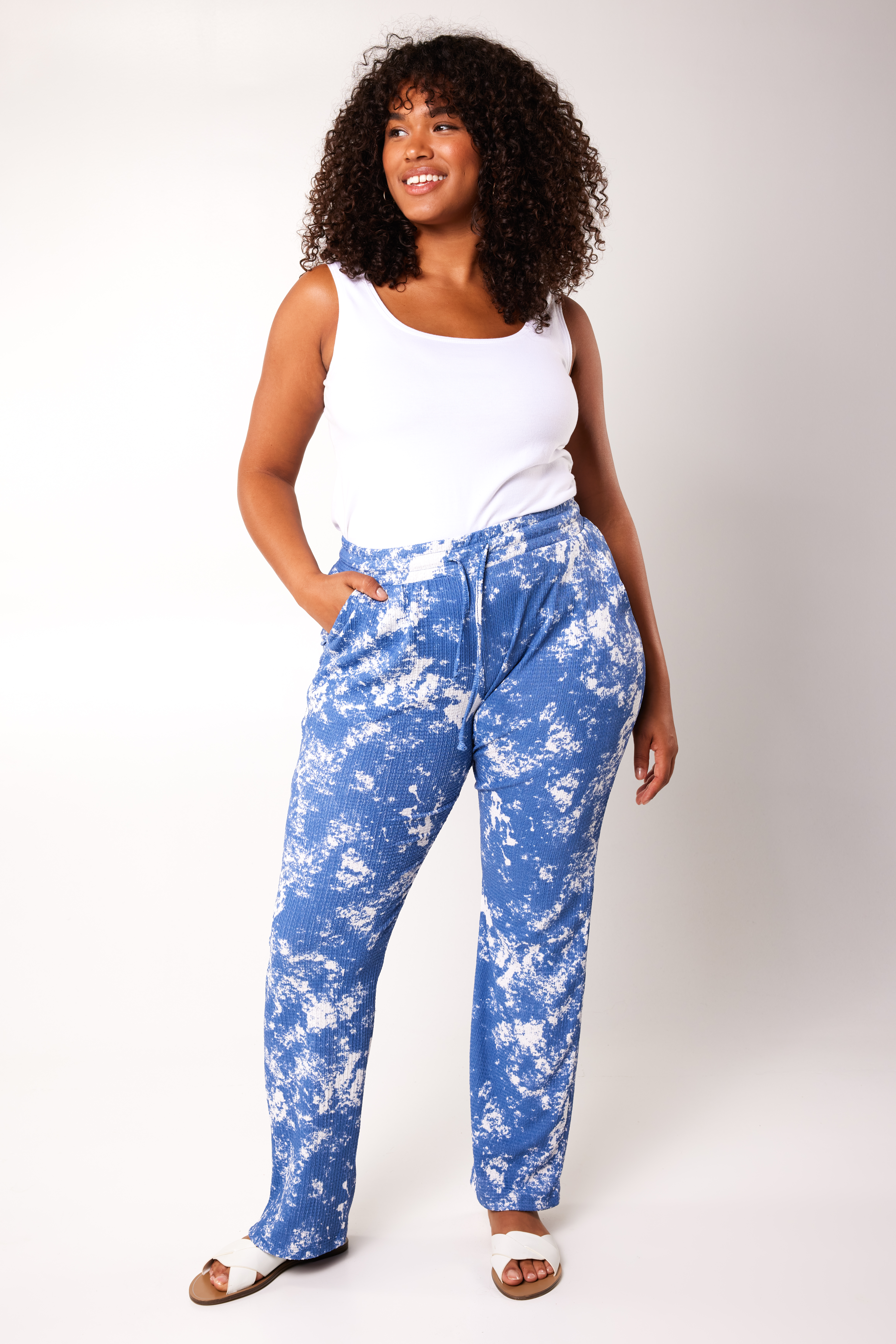 lens violist kwaadaardig Dames Broek met tie-dye print Multi Aqua-Blauw bij MS Mode®