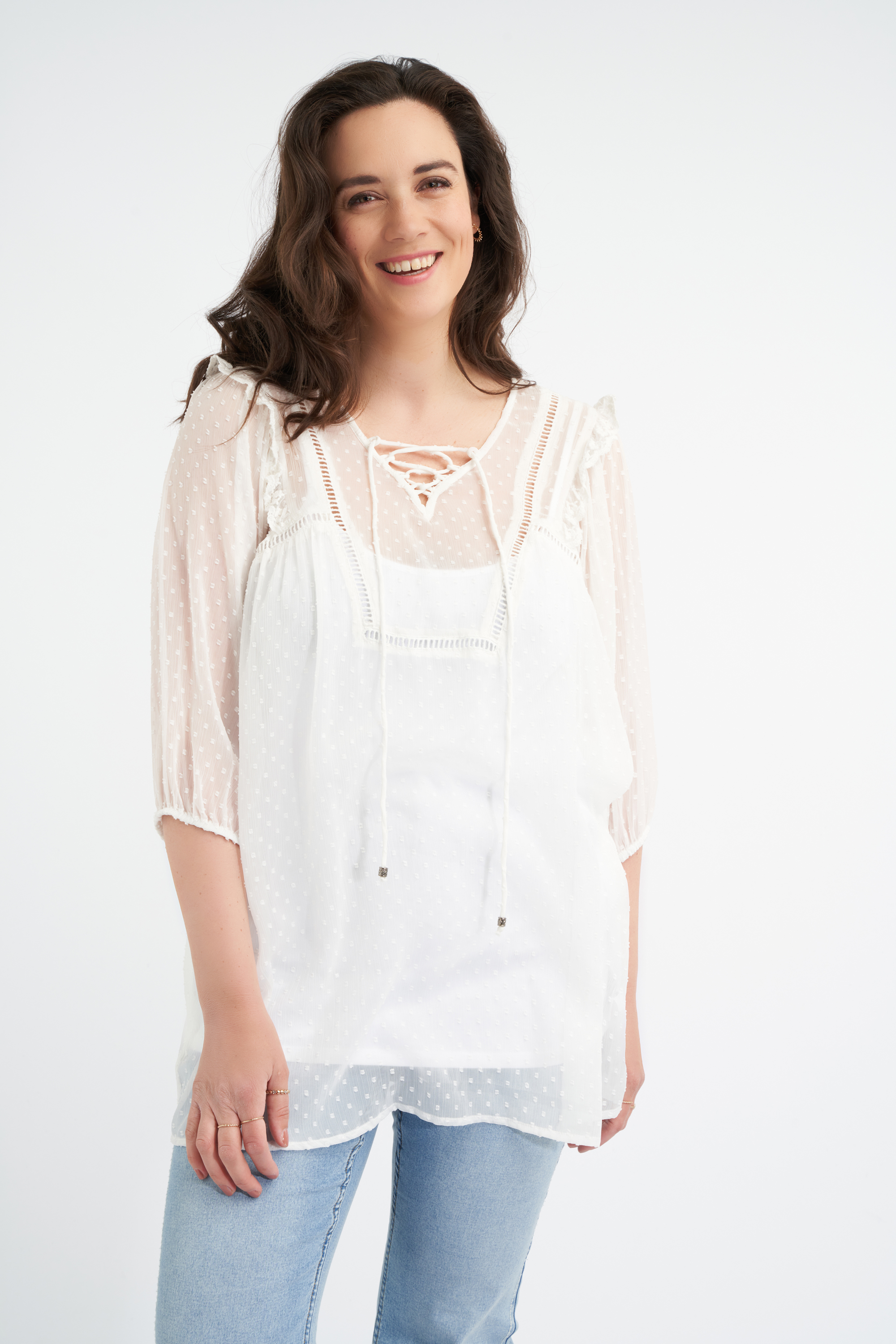 Transparante blouse met kanten detail